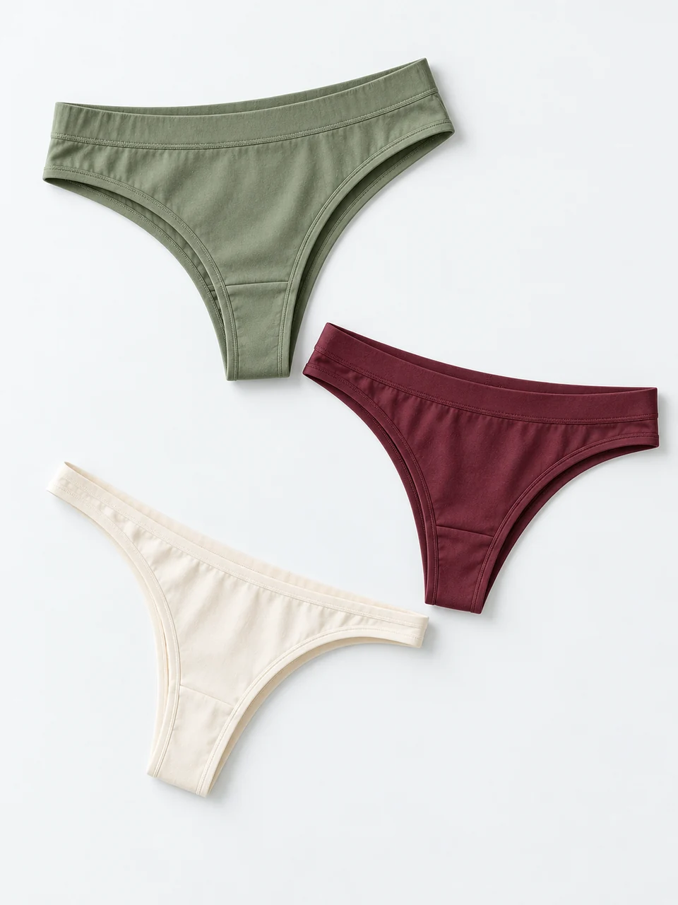 Unbranded thong underwear with different rises and edge constructions