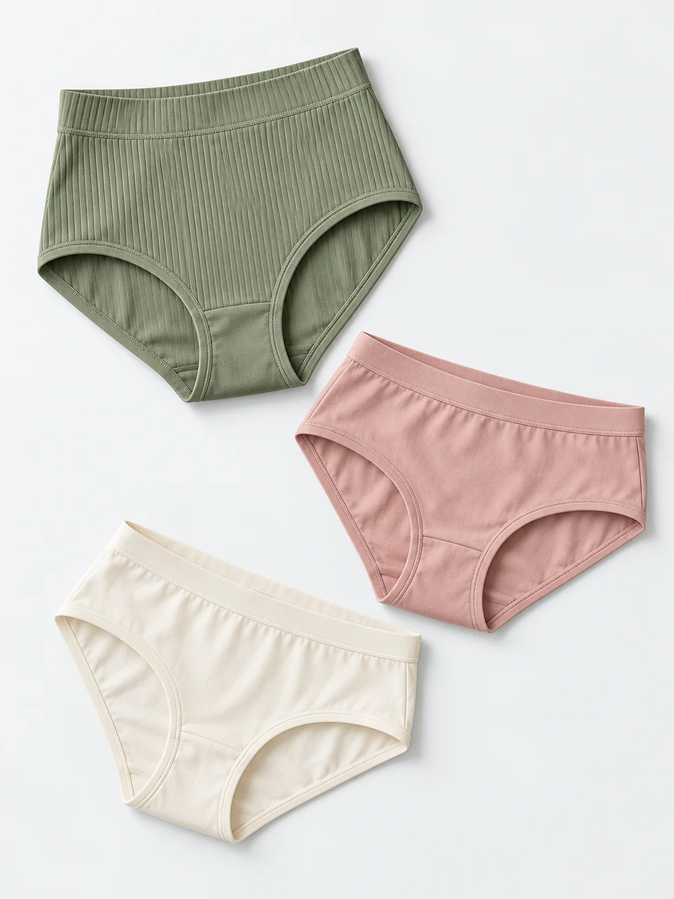 High-rise, mid-rise and classic women’s briefs in sage, rose and ivory